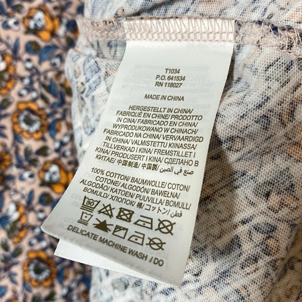 Boden Notch Neck Smocked Frill Almond Pink Floral Top